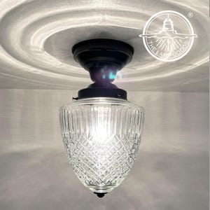 LARGE TAPERED DIAMOND 1950s Quality Authentic Mid Century Antique Heavy Glass Ceiling Light Entryway Globe Chandelier Lighting Kitchen Bath