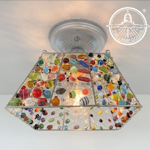 Multi-Colored Boho Ceiling Light- Nursery Lighting Flush Mount Fixture Farmhouse Bedroom Kids Office Laundry Room Kitchen Baby Bohemian