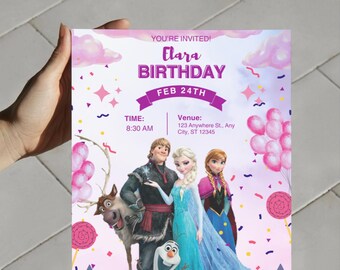 Frozen Birthday Invitation | Editable Canva Winter Princess Party Invite | Snowflake Birthday Card | Digital Download
