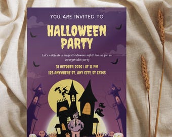 Editable Halloween Party Invitation | Spooky Pumpkin Costume Template (Digital Download)