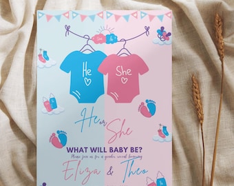 Editable Gender Reveal Invitation | Canva Template (Digital Download)
