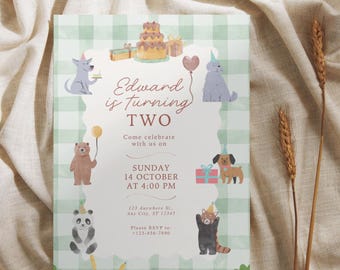 Animals Birthday Invitation | Editable Canva Jungle Safari Party Card (Digital Download)