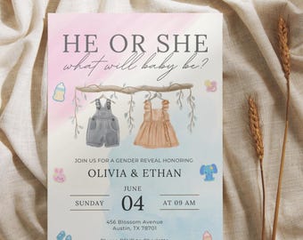 Gender Reveal Invitation | Pink Blue Baby Shower Invite (Digital Download)