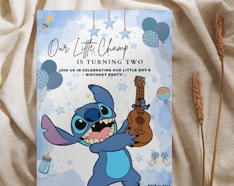 Stitch Birthday Invitation | Editable Blue Alien Party Card (Digital Download)