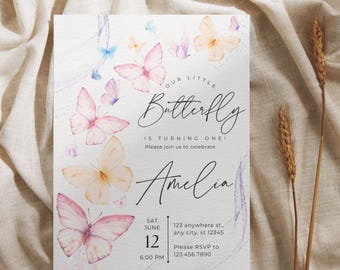 Watercolor Butterfly Birthday Invitation | Pastel Party Invite (Digital Download)