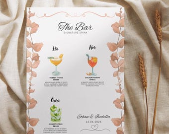 Wedding Bar Menu Sign Template | Editable Canva Drink Sign | Signature Cocktail Decor (Digital Download)