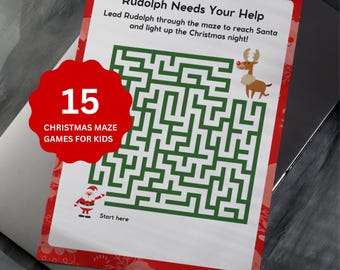 Spelpakket Kerstdoolhof | 15 afdrukbare doolhoven (canva-download)