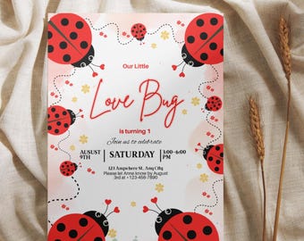 Ladybug First Birthday Invitation | Editable Canva Party Invite (Digital Download)