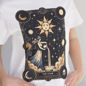 Camiseta con gráfico de la carta del tarot, estrella celestial, camiseta de astrología, camiseta de astrología unisex, regalo del horóscopo, moda cósmica, ropa espiritual