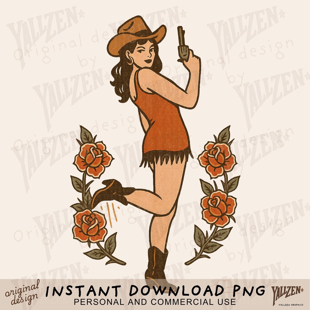 Pinup Rodeo Retro Cowgirl Pinup PNG | Western Cowgirl Clipart | Vintage Rodeo Girl ...