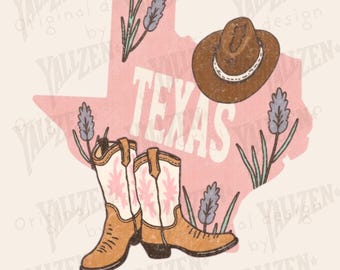 Pink Texas Boots PNG | Cowgirl Western State Clipart | Cute Southern Texas Graphic for Sublimation & Crafts