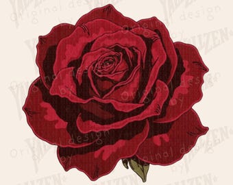 Vintage Red Rose PNG – Classic Tattoo Style Floral Clipart for Sublimation, Romantic Flower Art Digital Download JPG