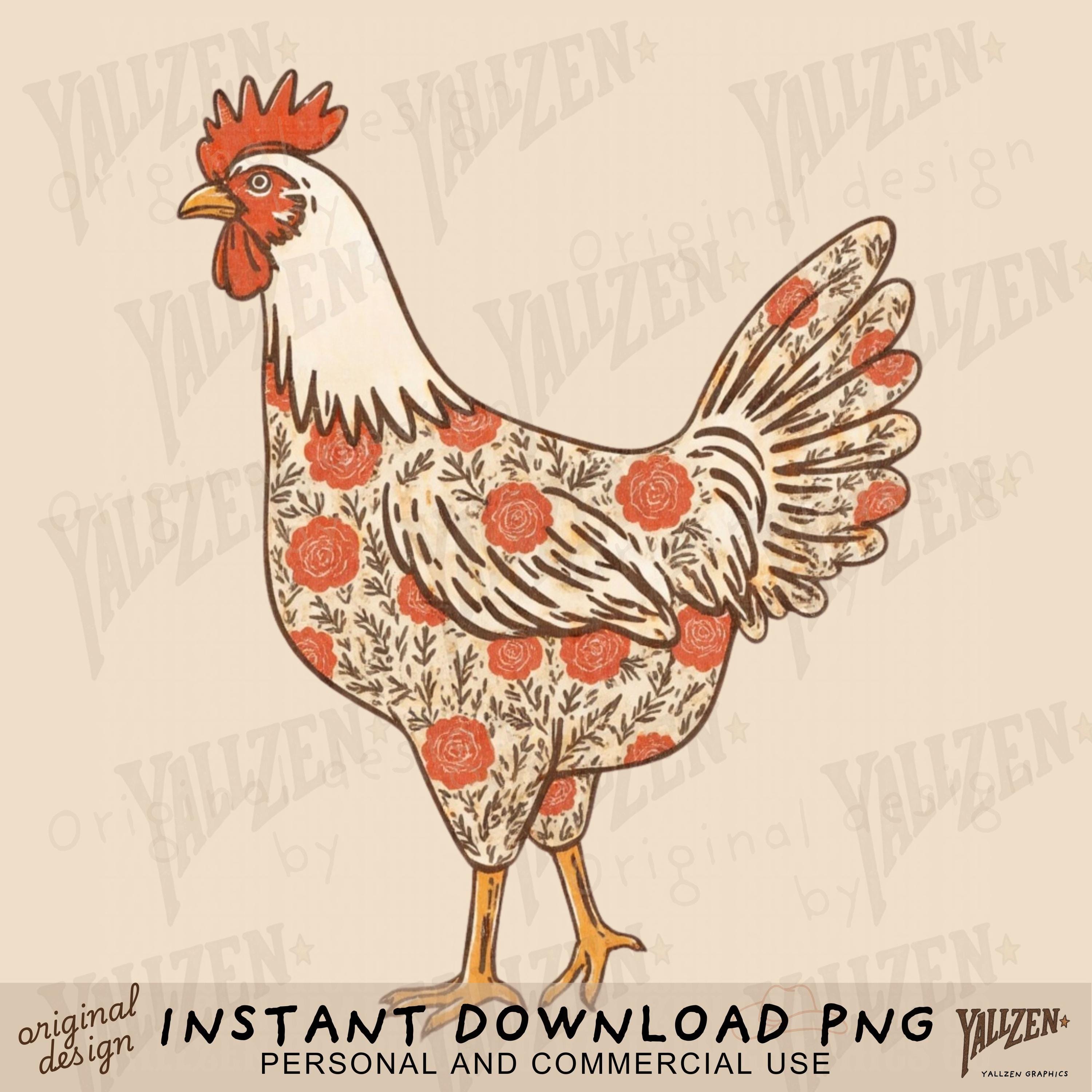 Rustic Chicken Vector Vintage Floral Chicken PNG | Rustic Farmhouse Rooster Clipart | Country ...