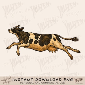 Western Happy Cow Clipart PNG JPG | Rustic Farmhouse Cow Illustration Digital Download | Western Ranch Sublimation Design for Crafts