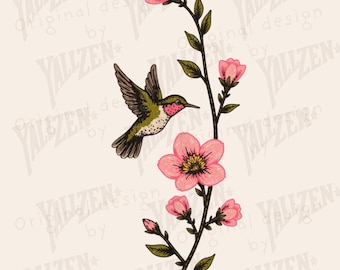 Vintage Hummingbird PNG | Floral Sublimation Clipart | Retro Wildflower Bird Design for T-Shirts & Crafts