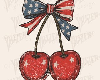 Patriotic Cherry PNG | Vintage USA Clipart | Retro 4th of July Sublimation
