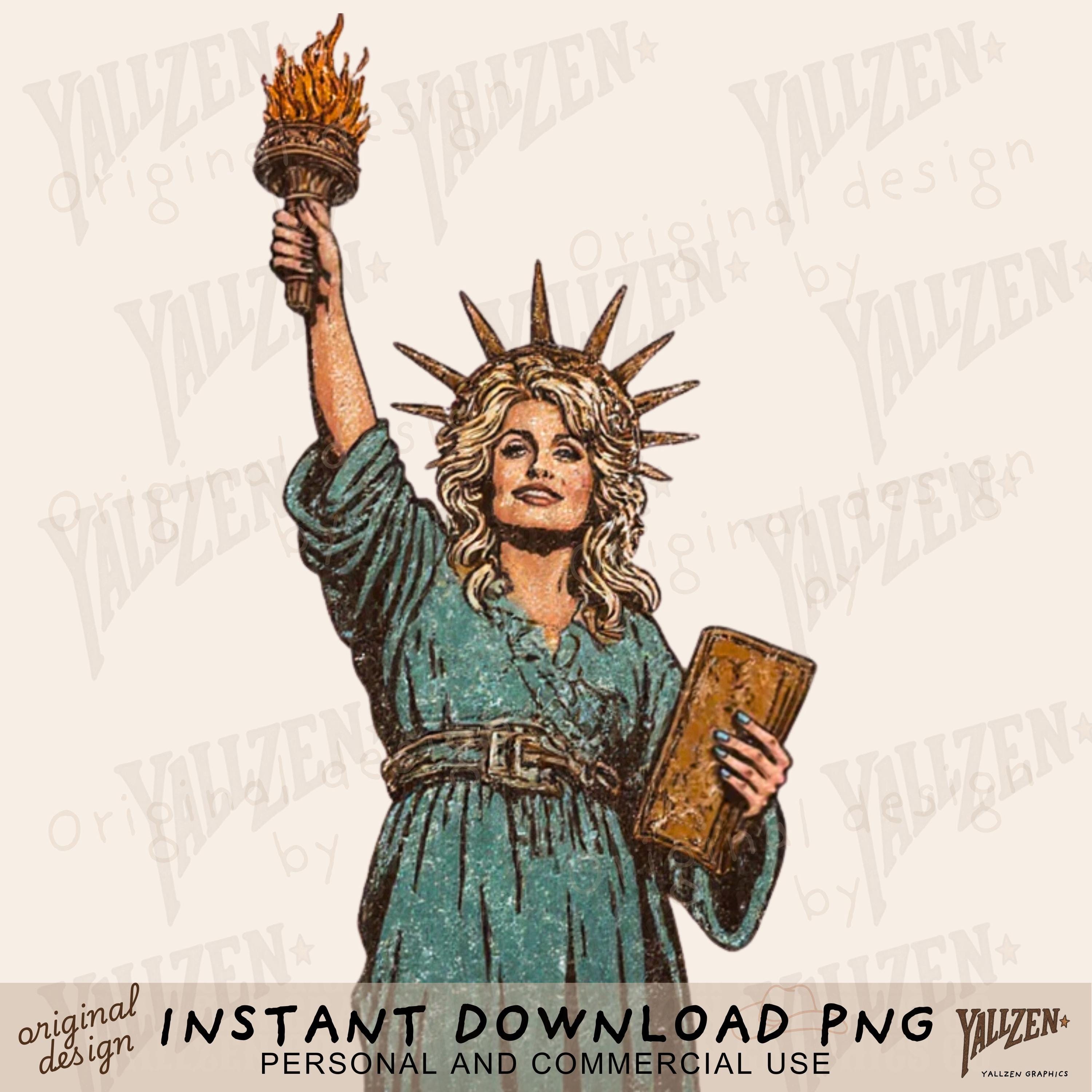 Vintage Dolly inspired Statue of Liberty PNG – Retro July 4th Clipart for Sublimation, Southern Patriotic Shirt Design Digital Download
