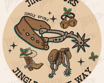 Jingle Spurs PNG | Western Christmas Cowboy Boots & Bells | Country Holiday Sublimation Design for Rustic Farmhouse