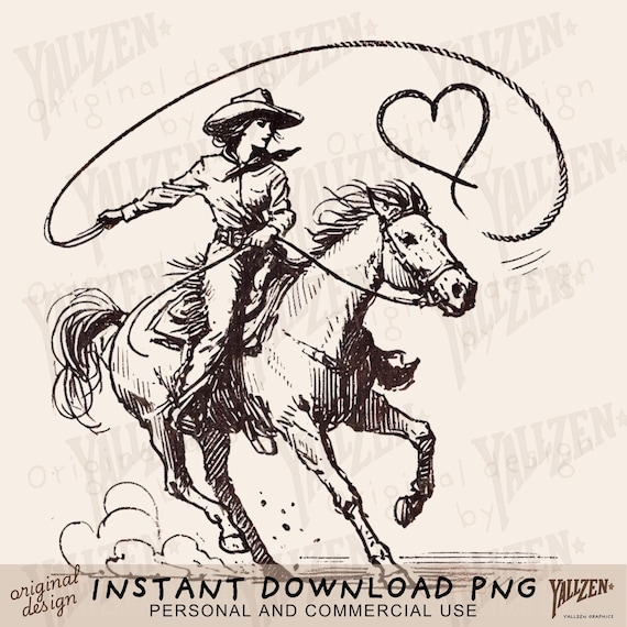 Vintage Cowgirl PNG, Western Cowgirl Lasso Art, Rustic Rodeo Clipart, Wild West Sublimation