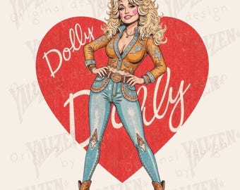 Dolly heart Country Singer PNG | Western Music Clipart | Distressed Retro Digital Download
