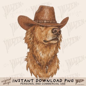 Clipart de chien de cow-boy, téléchargement numérique Western Golden Retriever, sublimation de drôle de chien de campagne PNG, art rustique pour animaux de compagnie imprimable