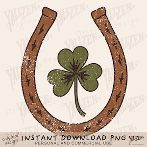 Lucky Horseshoe PNG | Vintage Rustic Shamrock Clipart | Rustic St. Patrick’s Day Art