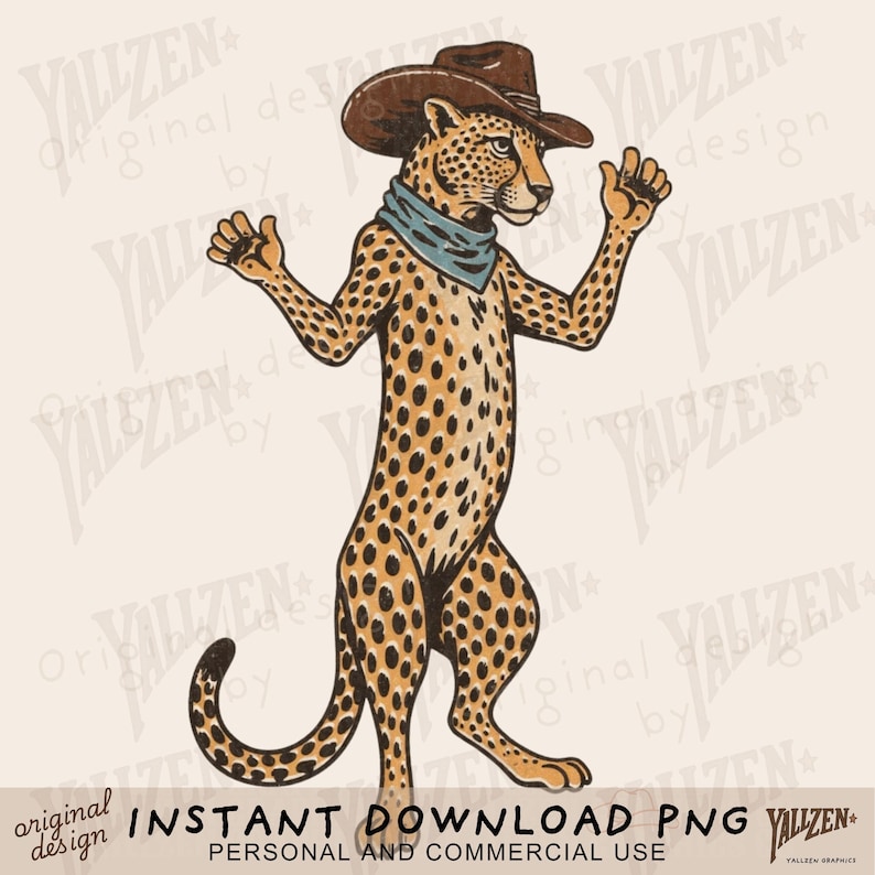 Cowboy Cheetah PNG | Funny Western Clipart | Rustic Wild West Art