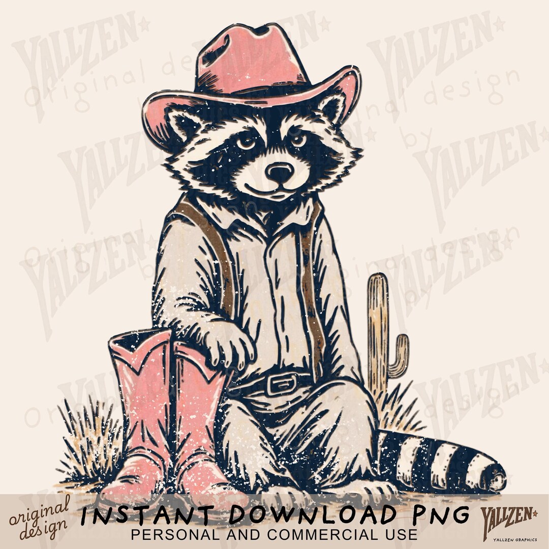 Cowboy Raccoon PNG | Cute Western Clipart | Rustic Country Digital Art ...