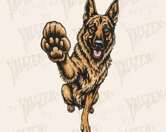 German Shepherd High Five PNG – Dog Clipart for Sublimation, Loyal Pet Design for Shirts & Gifts