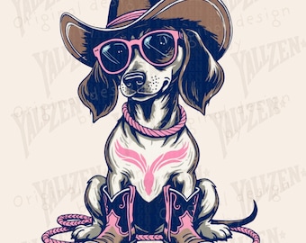 Cowboy Dog PNG | Western Dachshund Clipart | Country Puppy Digital Art
