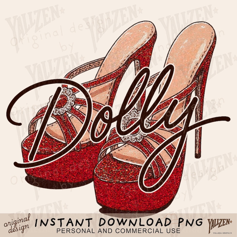 Dolly In Script Dolly Clipart PNG JPG | Red Glitter High Heel Shoes Illustration | Glam ...