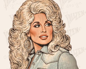 Dolly Retro Portrait PNG | Country Music Legend Clipart for T-Shirts & Decor