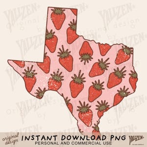 Texas Map Strawberry PNG / Carino Clipart Western / Rosa Texas Estetica Arte Digitale
