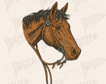 Horse Head PNG | Vintage Western Horse Clipart | Cowboy Sublimation Design for T-Shirts, Rodeo Crafts, Farm Decor