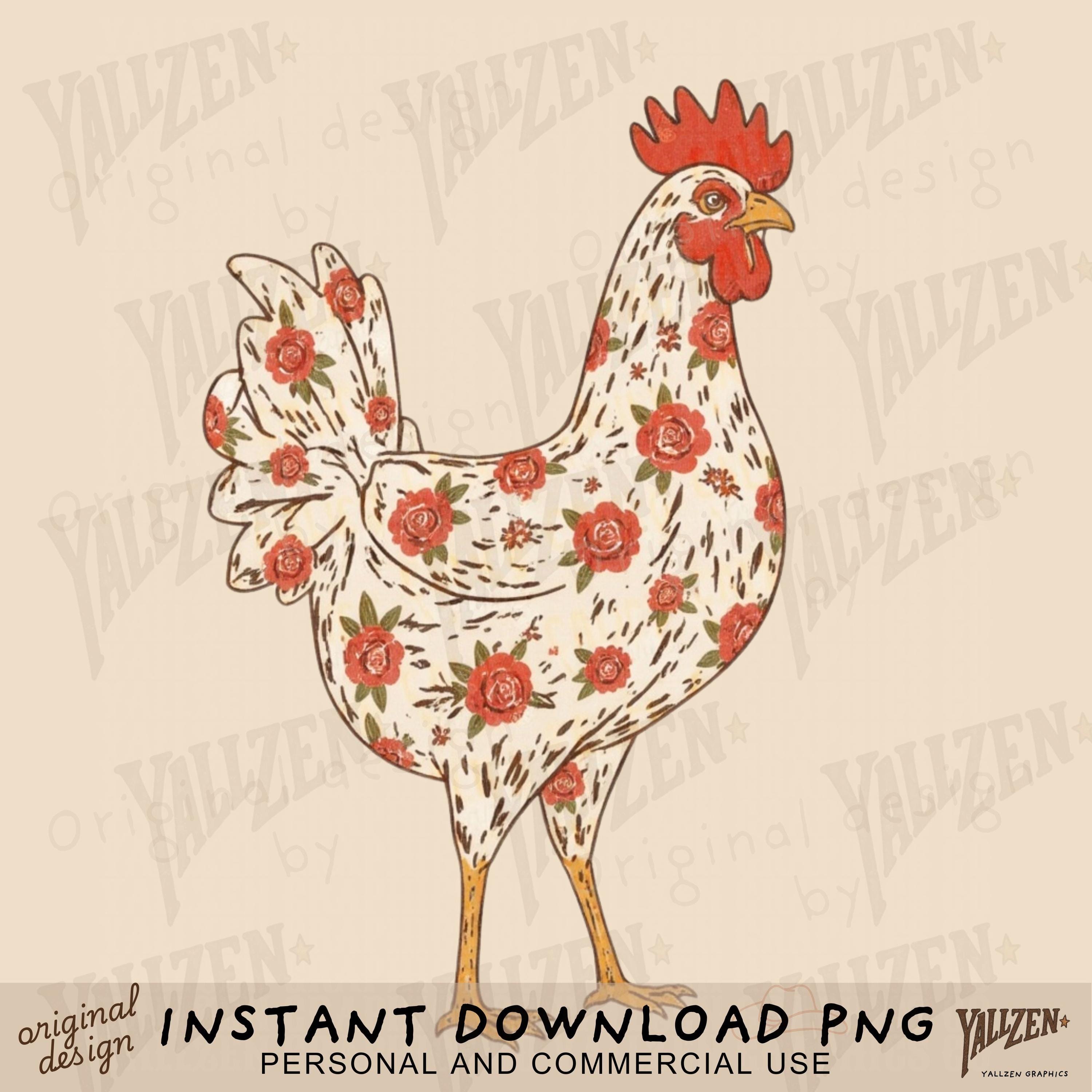 Rustic Chicken Vector Vintage Floral Chicken PNG | Rustic Farmhouse Rooster Clipart | Country ...
