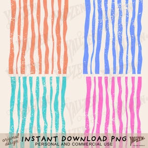 May include: Digital art print featuring four sections with vertical, wavy stripes in orange, blue, teal, and pink. The design has a textured, distressed look. The words "INSTANT DOWNLOAD PNG" are visible.