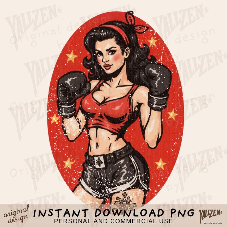 Boxing Pin Up Retro Pin-up Boxer Girl PNG, Tough Girl Tattoo Style Clipart, Feminist ...
