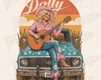 Vintage Retro Dolly inspired Country Singer PNG | Country Music Clipart | Dolly with guitar Digital Download