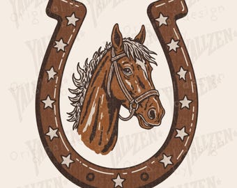 Rustic Horse and Horseshoe PNG | Western Cowboy Clipart | Farm Rodeo Sublimation Design