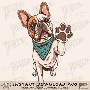 French Bulldog High Five PNG – Cute Vintage Dog Clipart for T-Shirts, Sublimation, Pet Lover Digital Download