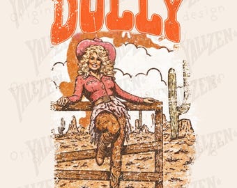 Retro Dolly Cowgirl PNG | Western Country Diva Sublimation Design | Rustic Desert T-Shirt Art
