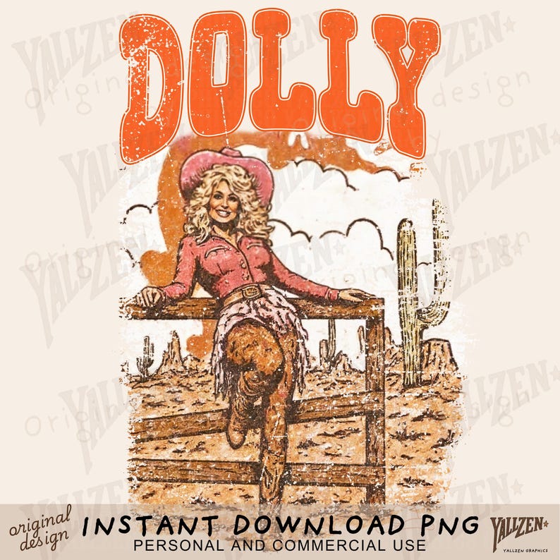 Retro Dolly Cowgirl PNG | Western Country Diva Sublimation Design | Rustic Desert T-Shirt Art