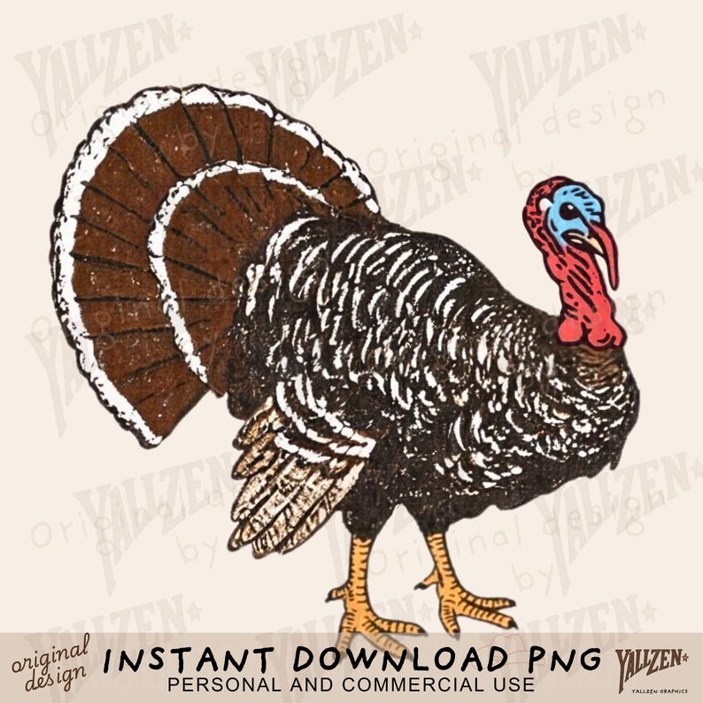 Vintage Turkey PNG Digital Download • Retro Thanksgiving Clipart ...