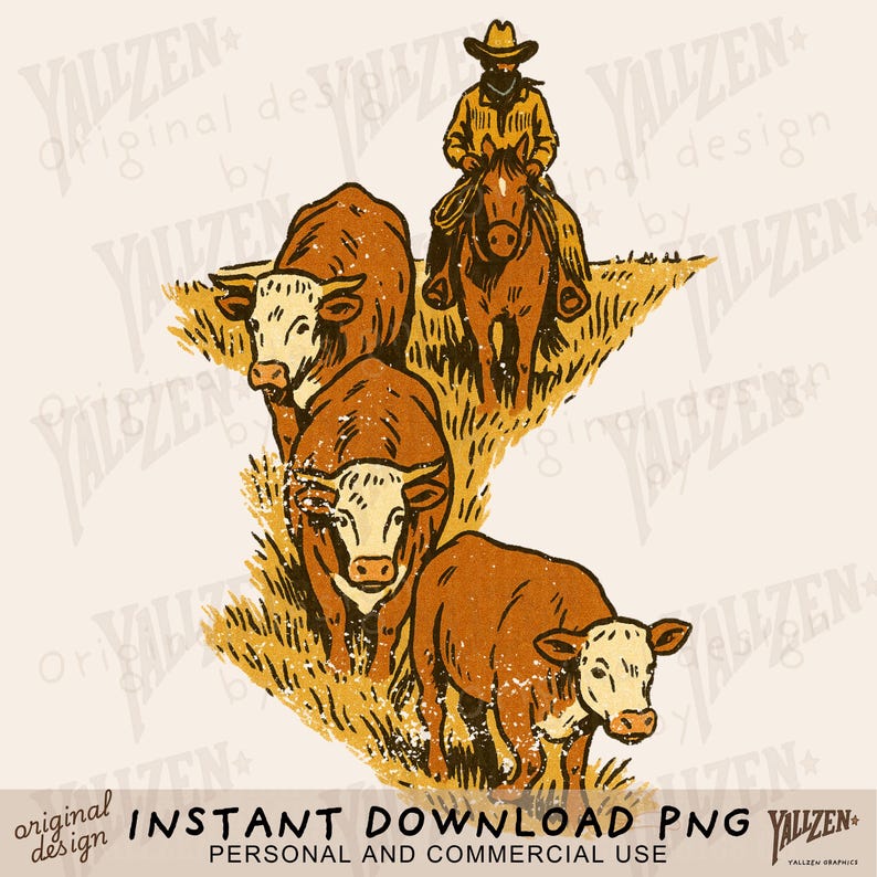 Cowboy Cattle Drive PNG Western Ranch Vintage Cowboy Clipart Country ...