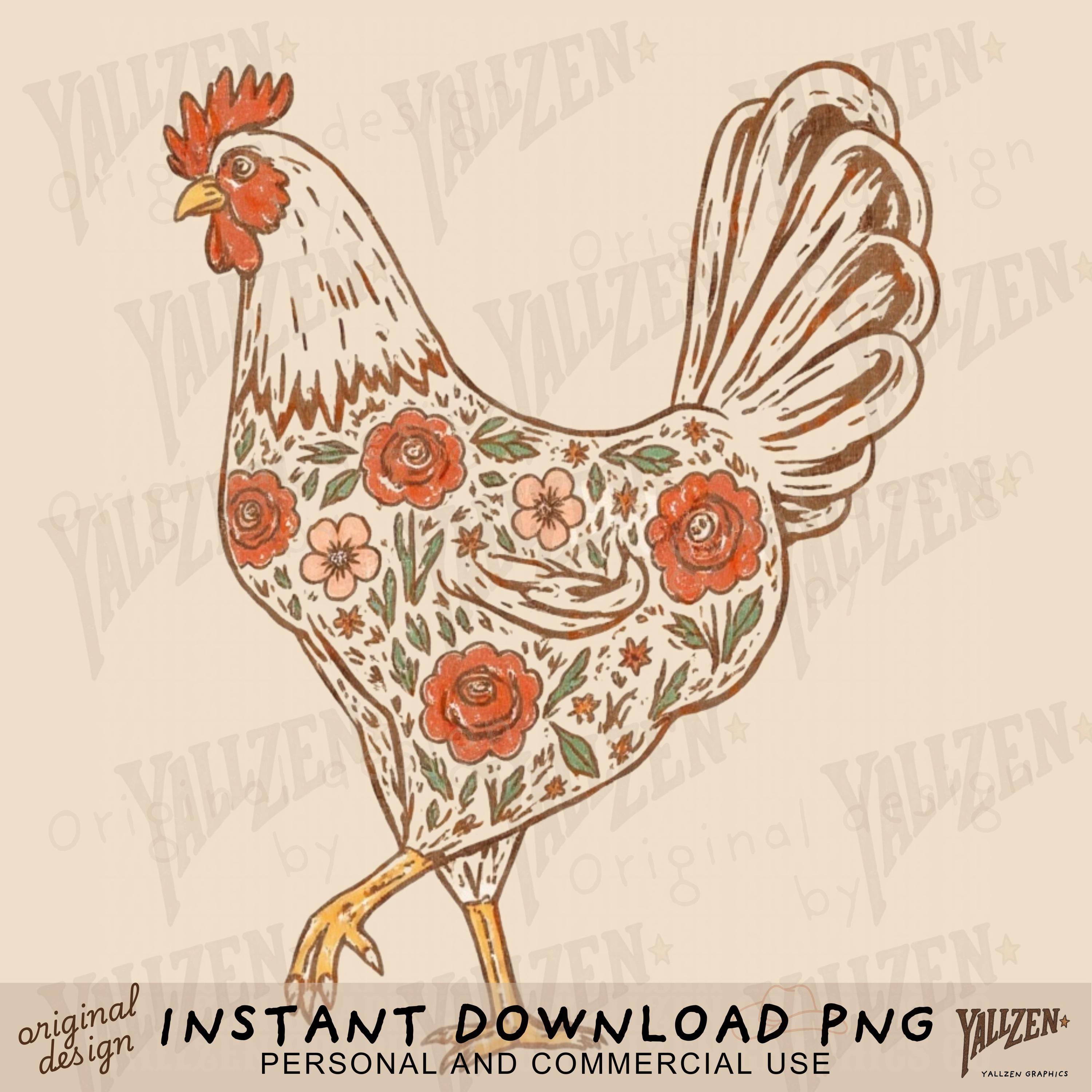 Rustic Chicken Vector Vintage Floral Chicken PNG | Rustic Farmhouse Rooster Clipart | Country ...