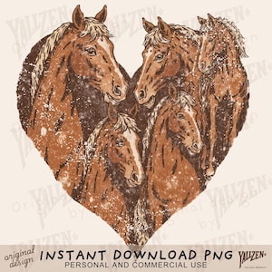 Horse Heart PNG, Western Horse Clipart for Cowgirl Shirt, Rustic Horse Love Sublimation, Country Rodeo Digital Download