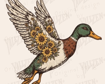 Rustic Sunflower Duck T-Shirt Design, Mallard Duck PNG, Western Country Shirt, Vintage Hunting Shirt, Wildlife Waterfowl Digital Download