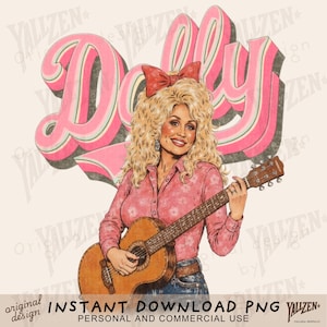Country Music Queen Clipart, Dolly Inspired Digital Download, Retro Cowgirl Sublimation PNG, Vintage Guitar Art Printable