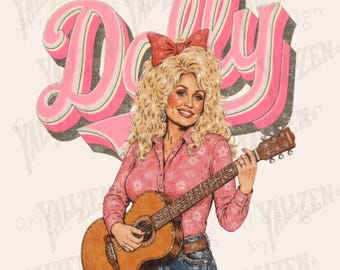Country Music Queen Clipart, Dolly Inspired Digital Download, Retro Cowgirl Sublimation PNG, Vintage Guitar Art Printable