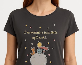 Camiseta El Principito, camiseta de mujer (100% algodón), personalizada, camiseta básica de manga corta